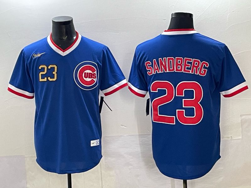 Men 2025 Chicago Cubs #23 Sandberg Blue Throwback Nike 2025 MLB Jersey 023->cincinnati reds->MLB Jersey